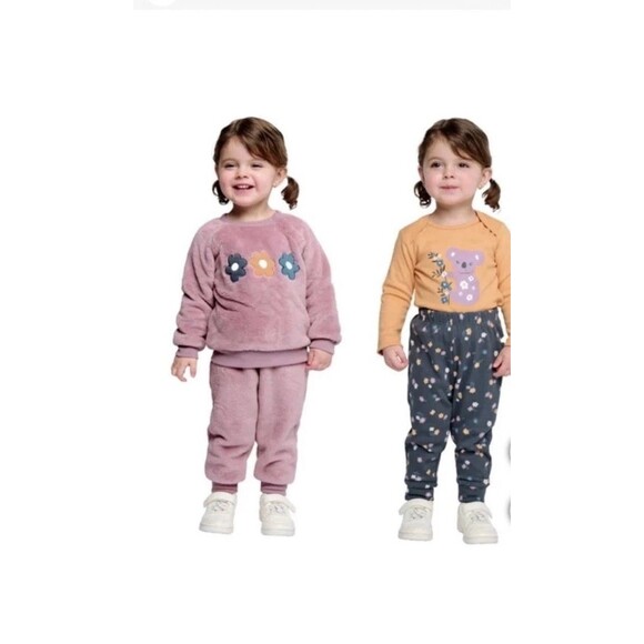 Pekkle Infant Girls 18 Month 4 Piece Set Flower Plush Top Bodysuit Pants New 18M - Picture 2 of 11